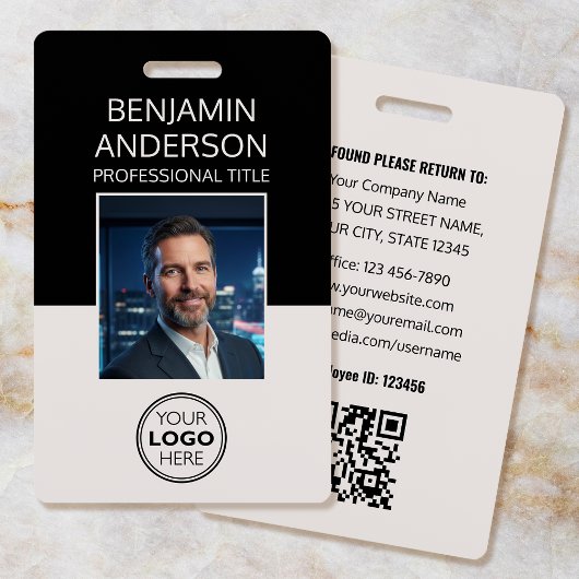Professioneel Pasfoto Logo Werknemer Off-Wit Badge