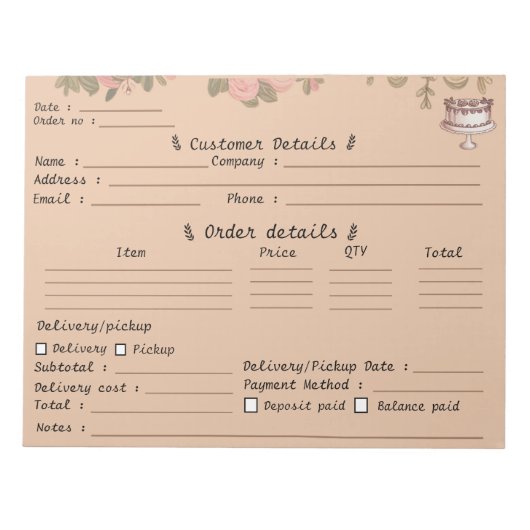 Professioneel Pastry Cupcake Bakkerij Bestelformul Notitieblok (Voorkant)