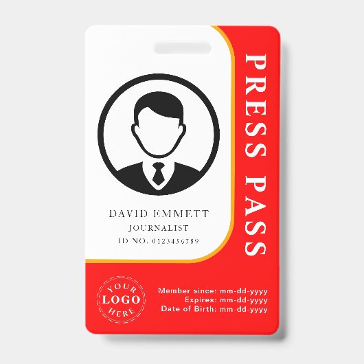 Professioneel Persbadge – Foto- en streepjescodeon Badge (Voorzijde)
