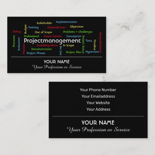 Professioneel projectbeheer en consultancy visitekaartje (Voorkant / Achterkant)