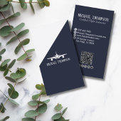 Professioneel QR-code Aviation Navy Blue Minimalis Visitekaartje