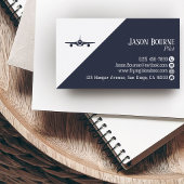 Professioneel QR-code Aviation Navy Blue Minimalis Visitekaartje