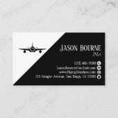 Professioneel QR-code Aviation Pilot Zwart en Wit Visitekaartje (Voorkant)