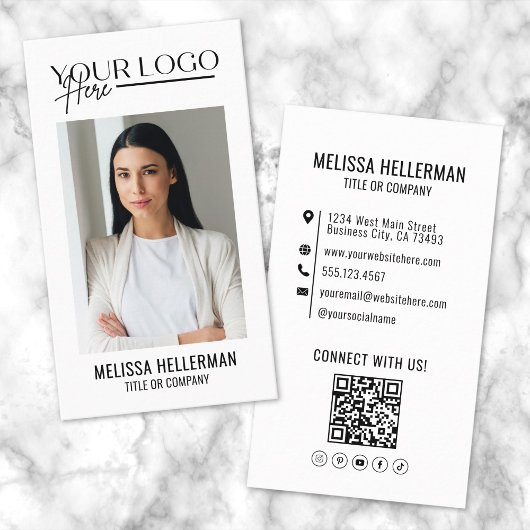 Professioneel QR Code Bedrijfslogo Foto Verticaal Visitekaartje