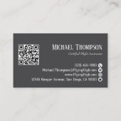 Professioneel QR-code foto grijs luchtvaart piloot Visitekaartje (Achterkant)