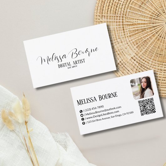 Professioneel QR-code & foto, modern zwart & wit Visitekaartje