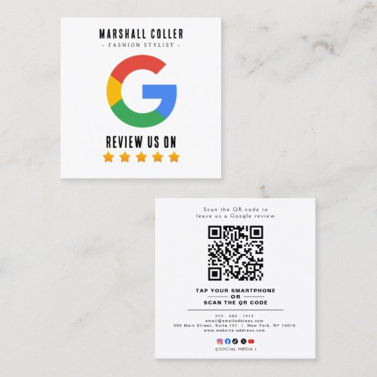Professioneel QR Code Google Review  Vierkante Visitekaartje (Voorkant / Achterkant)
