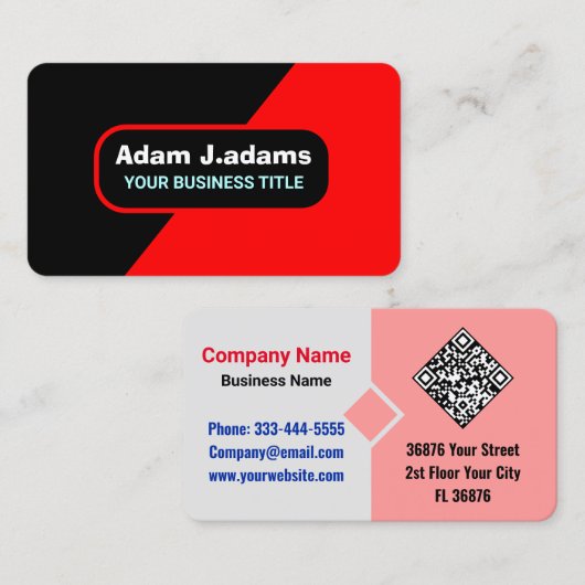 Professioneel (QR-code) Modern Helder Rood & Zwart Visitekaartje (Voorkant / Achterkant)