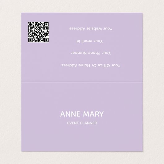 Professioneel QR-code paars wit lavendel violet Visitekaartje (Buitenkant ongevouwen)
