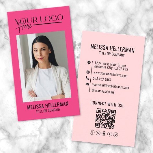Professioneel QR Code Roze Foto Logo Verticaal Visitekaartje