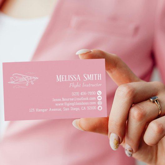 Professioneel QR Code Roze Wit Vluchtinstructeur Visitekaartje