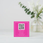 Professioneel QR-code scanbaar heet roze Vierkante Visitekaartje (Staand voorkant)