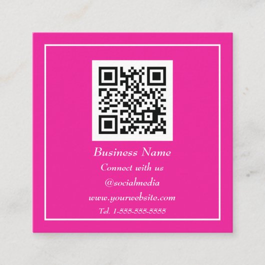 Professioneel QR-code scanbaar heet roze Vierkante Visitekaartje (Voorkant)