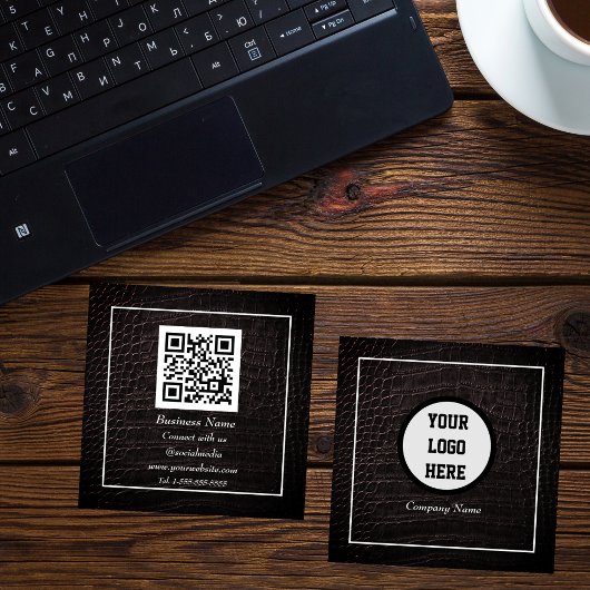 Professioneel QR-Code Scannable Bruin Leer Vierkante Visitekaartje