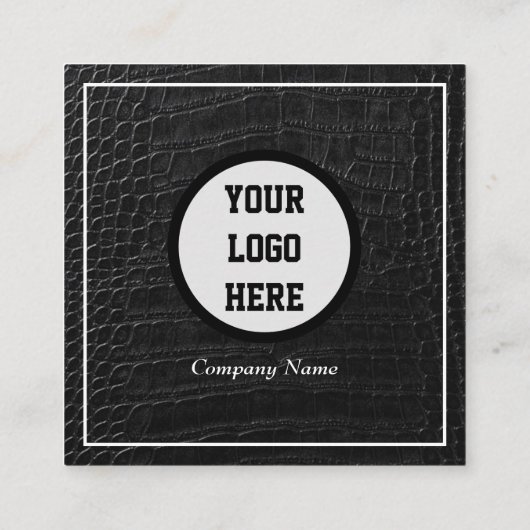 Professioneel QR Code Scannable Zwart Leer Vierkante Visitekaartje (Achterkant)