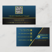 Professioneel QR-code verloop blauw en goud Visitekaartje (Voorkant / Achterkant)