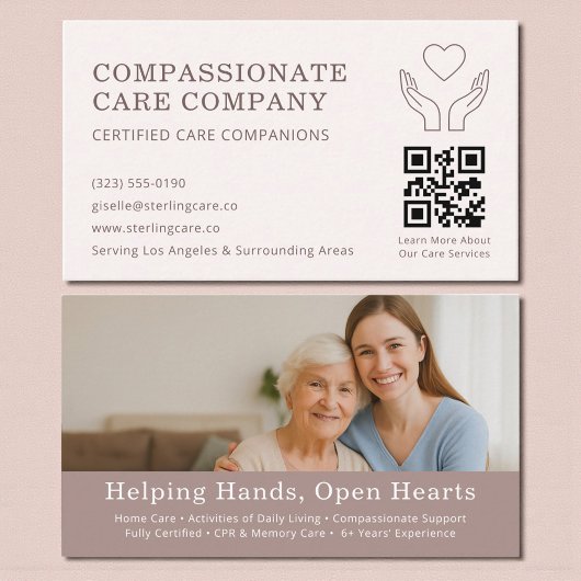 Professioneel QR-code voor seniorenzorghulp  Visitekaartje