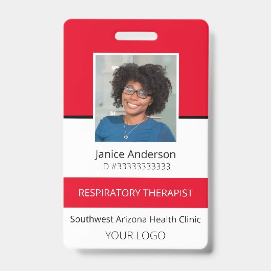 Professioneel rood personeels-ID-badge met foto Badge (Voorzijde)