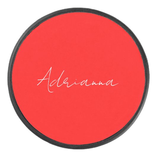 Professioneel rood voeg jouw naam handschrift retr hockey puck (Voorkant)