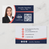 Professioneel Rood voeg uw Logo QR Code toe Foto Visitekaartje (Voorkant / Achterkant)