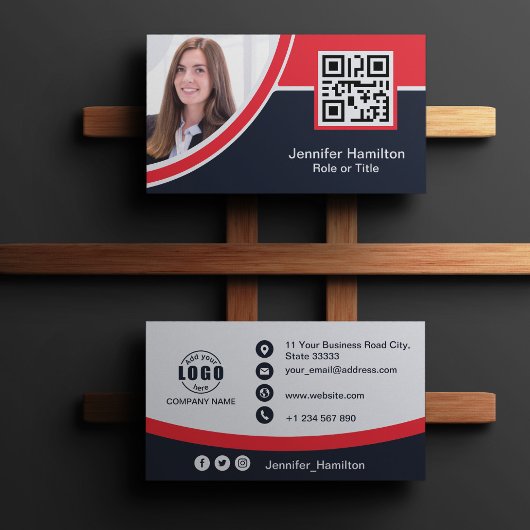 Professioneel Rood voeg uw Logo QR Code toe Foto Visitekaartje