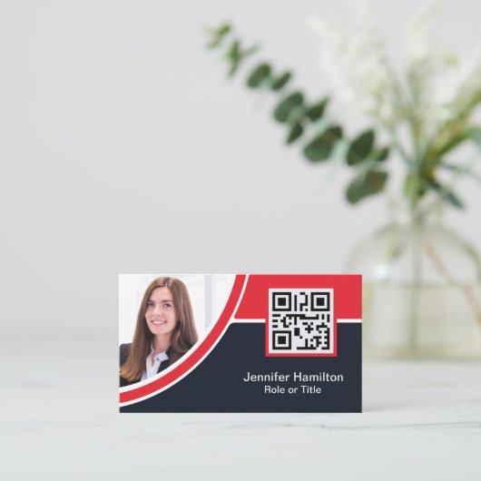 Professioneel Rood voeg uw Logo QR Code toe Foto Visitekaartje (Staand voorkant)