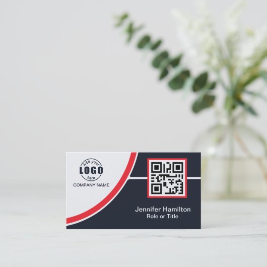 Professioneel Rood voeg uw Logo QR-code toe Visitekaartje (Staand voorkant)