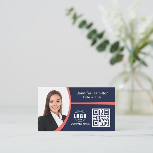 Professioneel Rood voeg uw Logo QR-code toe Visitekaartje (Staand voorkant)