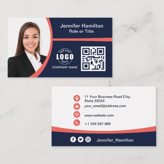 Professioneel Rood voeg uw Logo QR-code toe Visitekaartje (Voorkant / Achterkant)