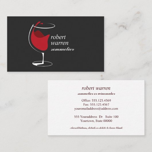 Professioneel rood wijnglas Sommelier winemaker Visitekaartje (Voorkant / Achterkant)