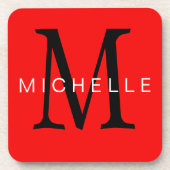 Professioneel rood zwart monogram Jouw naam Bier Onderzetter (Voorkant)