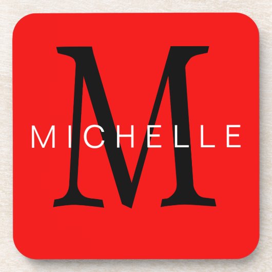 Professioneel rood zwart monogram Jouw naam Bier Onderzetter (Voorkant)