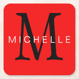 Professioneel rood zwart monogram Jouw naam Kartonnen Onderzetters