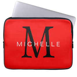 Professioneel rood zwart monogram Jouw naam Laptop Sleeve