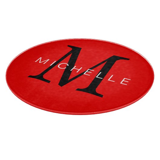 Professioneel rood zwart monogram Jouw naam Snijplank (Hoek)