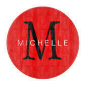 Professioneel rood zwart monogram Jouw naam Snijplank (Voorkant)