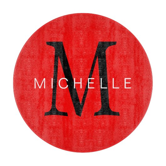 Professioneel rood zwart monogram Jouw naam Snijplank (Voorkant)