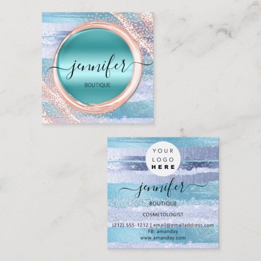 Professioneel Roos Blauw Logo Vierkante Visitekaartje (Voorkant / Achterkant)