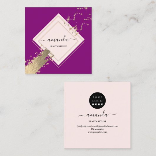 Professioneel Roos Lijst Gouden Berry Roze Confett Vierkante Visitekaartje (Voorkant / Achterkant)