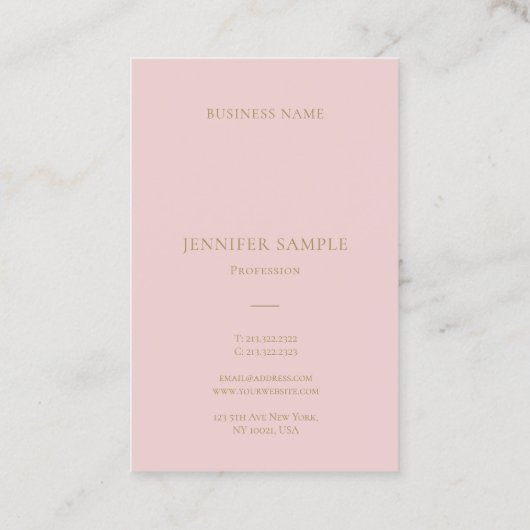 Professioneel roze gouden tekst Modern Clean Plain Visitekaartje (Achterkant)