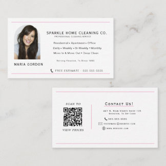 Professioneel Roze Huis Schoonmaak Foto QR Code Visitekaartje