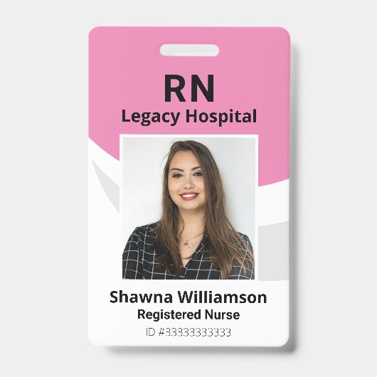 Professioneel roze ID-fotobadge met streepjescode Badge (Voorzijde)
