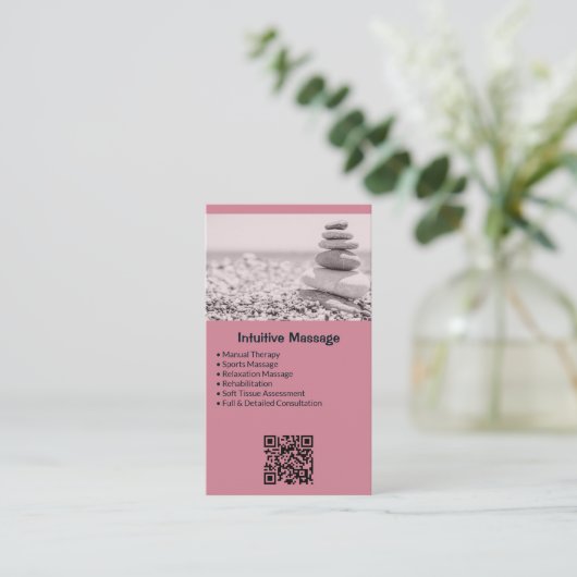 Professioneel roze massage Visitekaartje & foto Klantenkaartje (Staand voorkant)