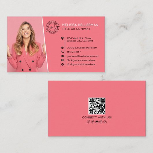 Professioneel Roze QR-code Foto Uw Logo Visitekaartje (Voorkant / Achterkant)