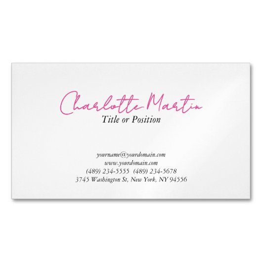 Professioneel Roze Witte Manager Consultant Direct Magnetisch Visitekaartje (Voorkant)