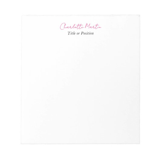 Professioneel Roze Witte Manager Consultant Hoofd Notitieblok (Voorkant)