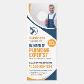 Professioneel sanitair reparatie loodgieter blauw  deurhanger (Voorkant)