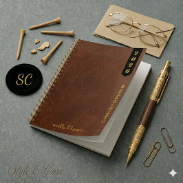 Professioneel Schrift op Bruin Leer Patroon Planner