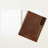 Professioneel Schrift op Bruin Leer Patroon Planner (Display)