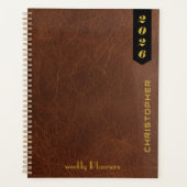 Professioneel Schrift op Bruin Leer Patroon Planner (Voorkant)